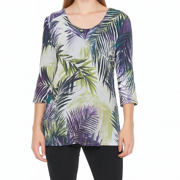 Chicos Women's multicolored palm leaf top size M casual mature preppy boho - Picture 1 of 9